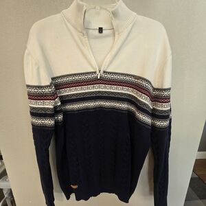 Men's Navy and White Half-Zip Sweater